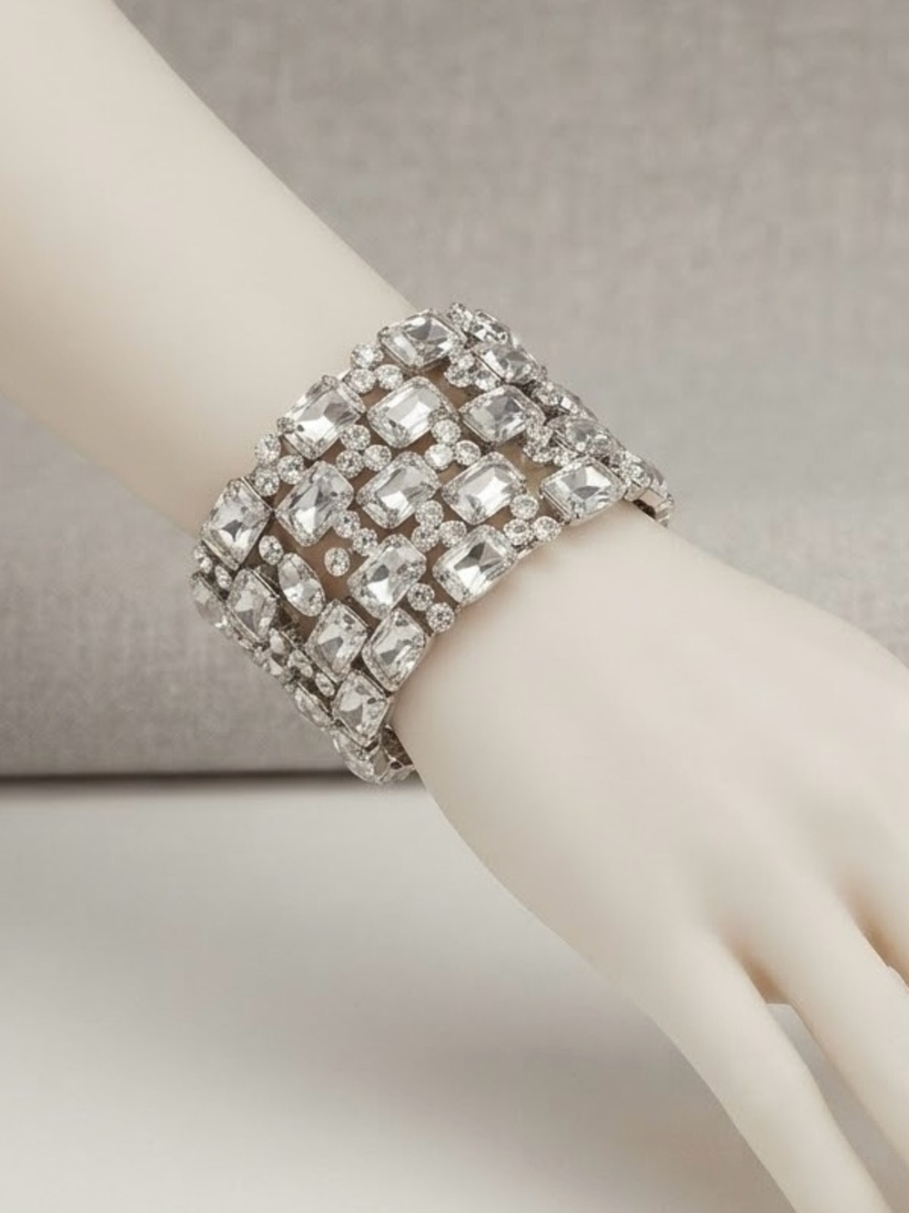 Hollywood Glam Gold & Clear Crystal Rhinestone Wide Stretch Bracelet